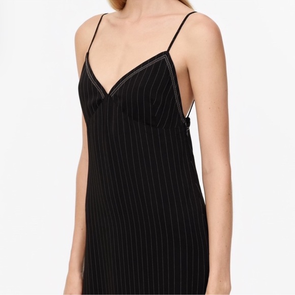 NWT ZARA LIMITED EDITION long pinstripe satin dress with leg slits - Picture 3 of 15